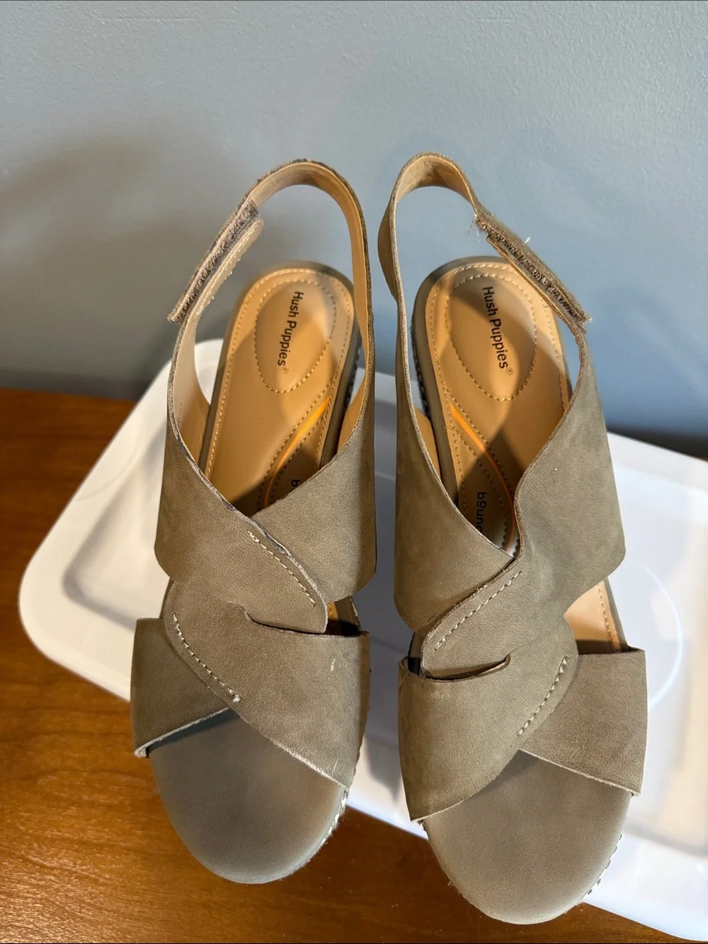 Hush Puppies Griffon Olive Green Suede Wedge Sandal
